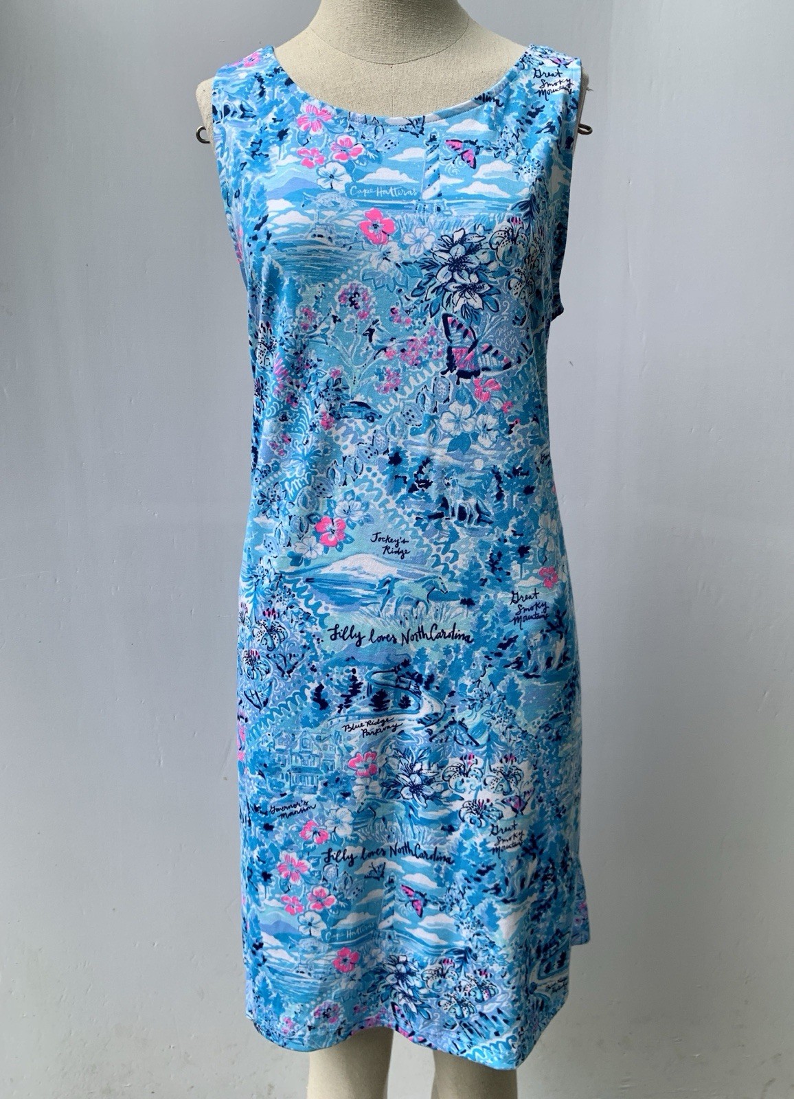 Lilly Pulitzer Kristen Dress Medium Blue Lilly Loves North Carolina Sleeveless