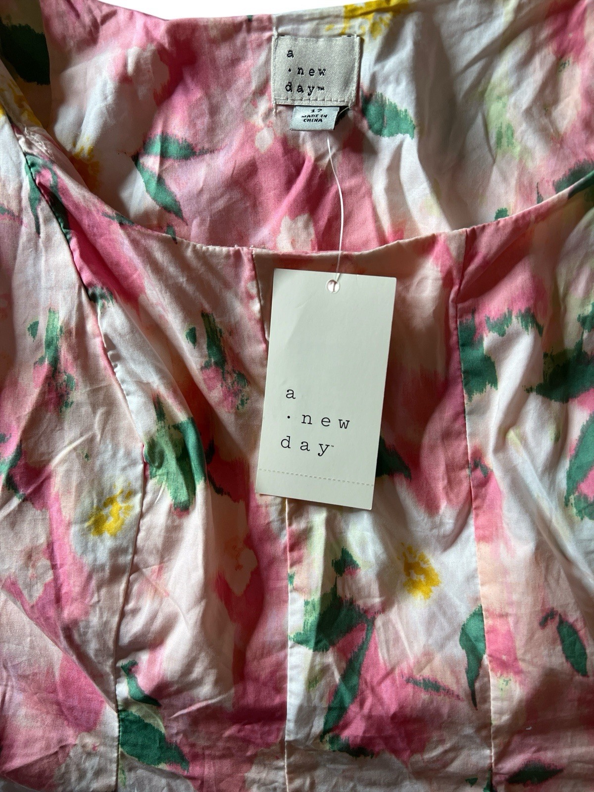 A New Day Floral Dress Size 17 Pink Cotton Fit & Flare Sleeveless Summer NWT