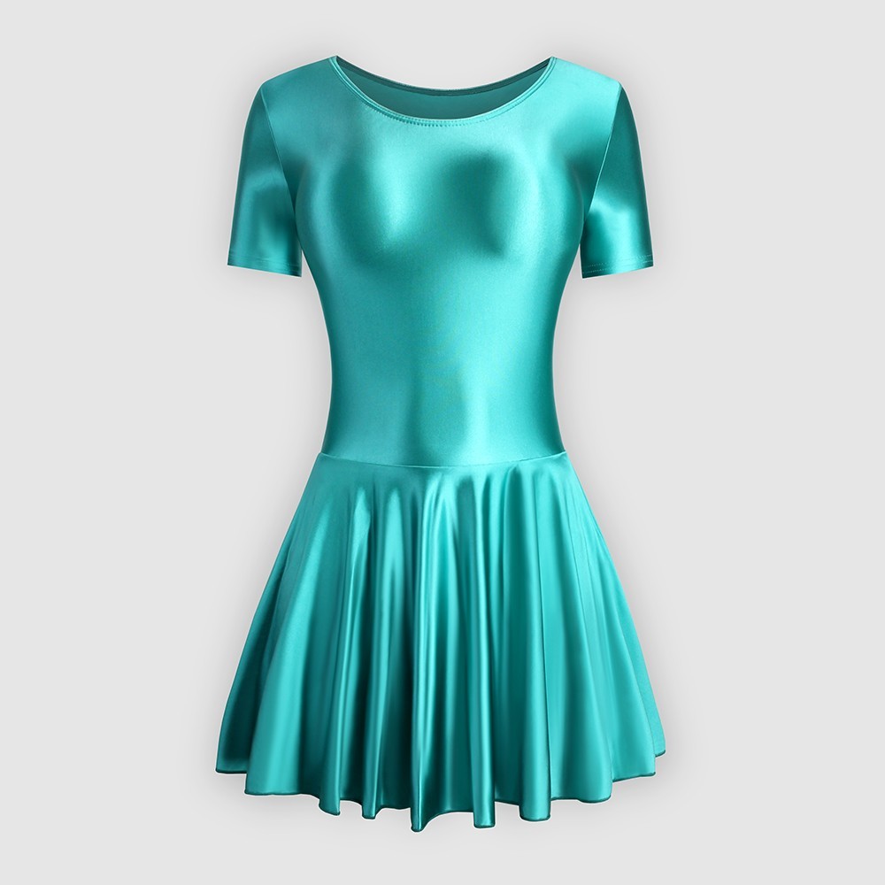 Women’s Glossy Smooth Tights Umbrella Dresses Short Sleeve Fitness Ballet Skirts