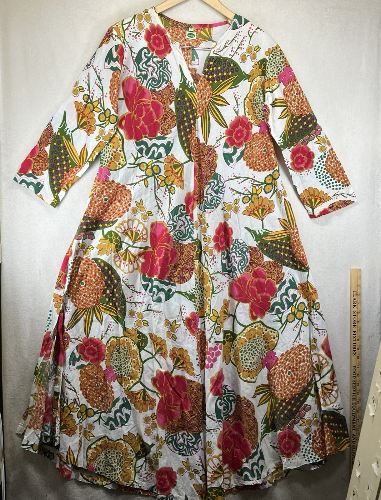 Women’s All Cotton Dress Small Colorful Flowers Long Mumu/Kaftan Pockets Retro