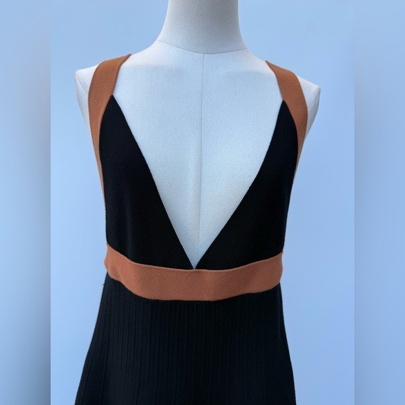 Anthropologie Open Back Color Block Pleated Knit Dress Size Large