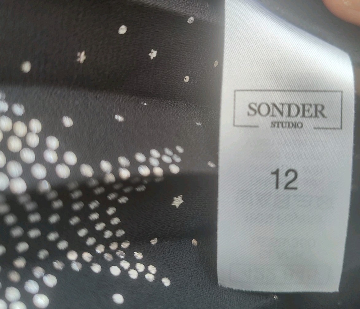 Sonder Studio Celestial Star Print Midi Dress UK 12 Black Sparkle Long Sleeve