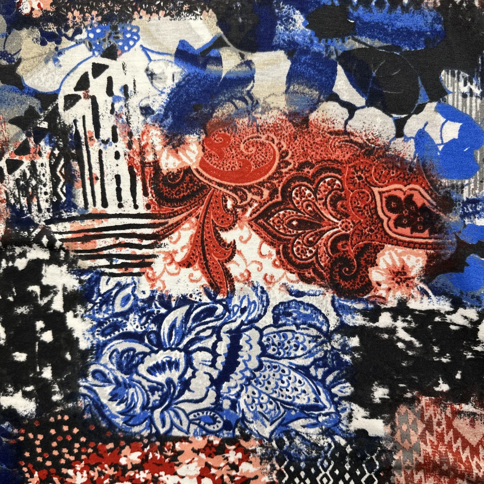 LuLaRoe Jessie Swing Dress Womens Small Red Blue Floral Geometric Print Pockets