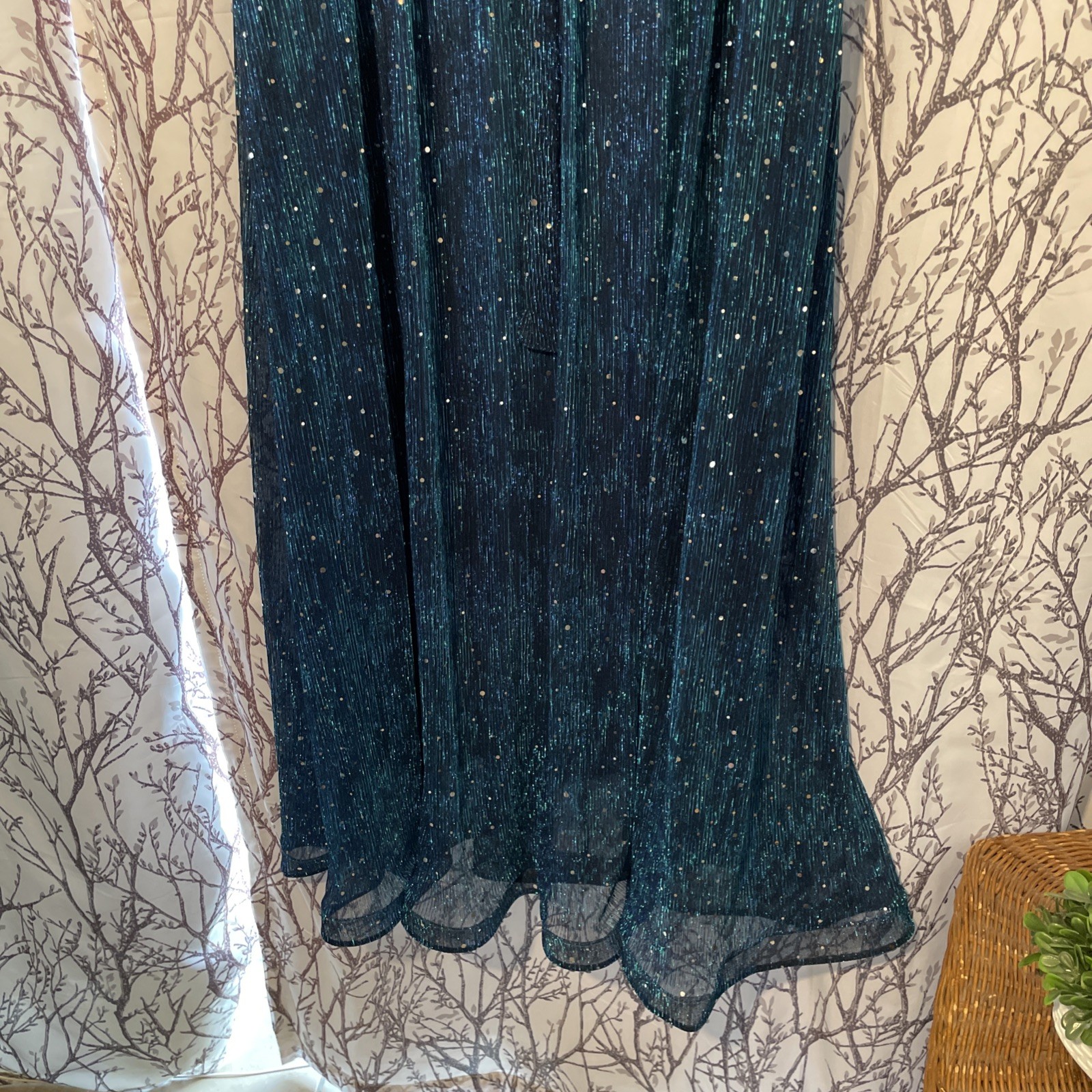 Embellished Flowy Maxi Teal Sequin/Glittery Chifon Dress XL/12 Formal Festive