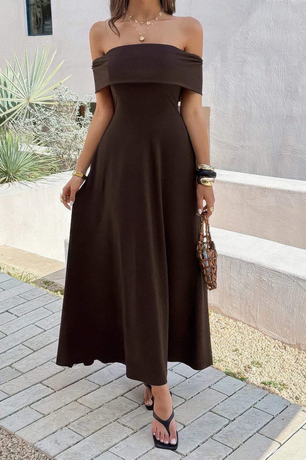 Elegant Off Shoulder Backless Maxi Dress Women’s Stretch Formal Evening Gown