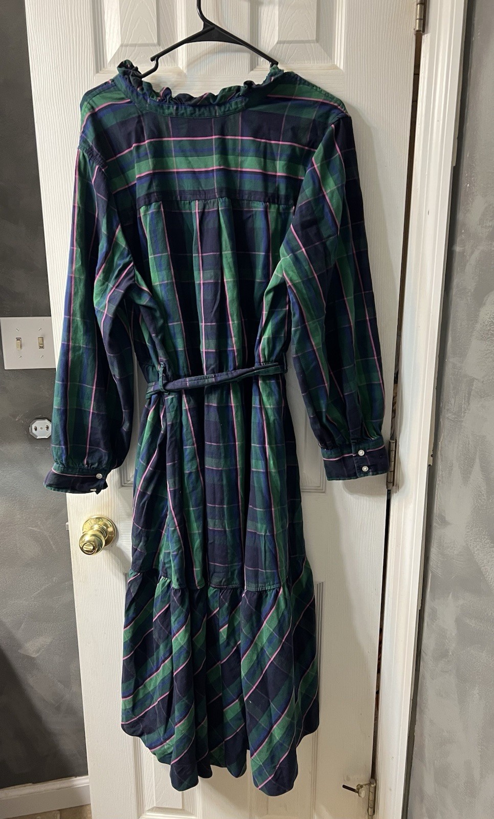 Women’s Plus Size XXL Green Navy Pink Plaid Shirt Dress, Tie Waist