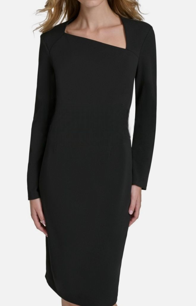 Halston Women’s Black Asymmetric Crepe Unlined Stretch Sheath Dress Size 4