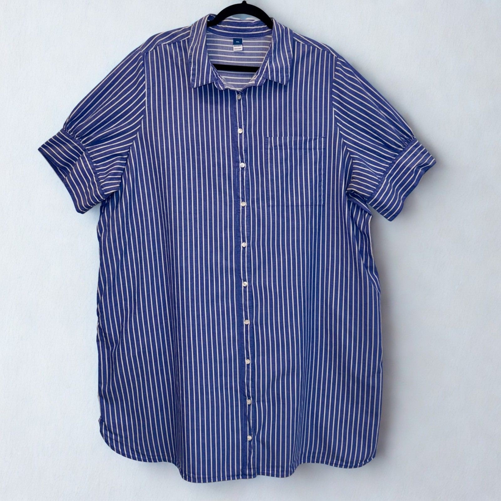 Old Navy Short-Sleeve Shirt Dress XXL Blue White Stripe 100% Cotton 796141