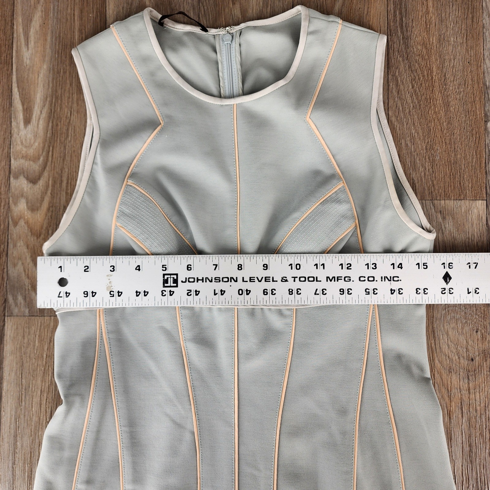 Narciso Rodriguez Sage Green Wool Blend Piping Sheath Dress Made in Italy 42in