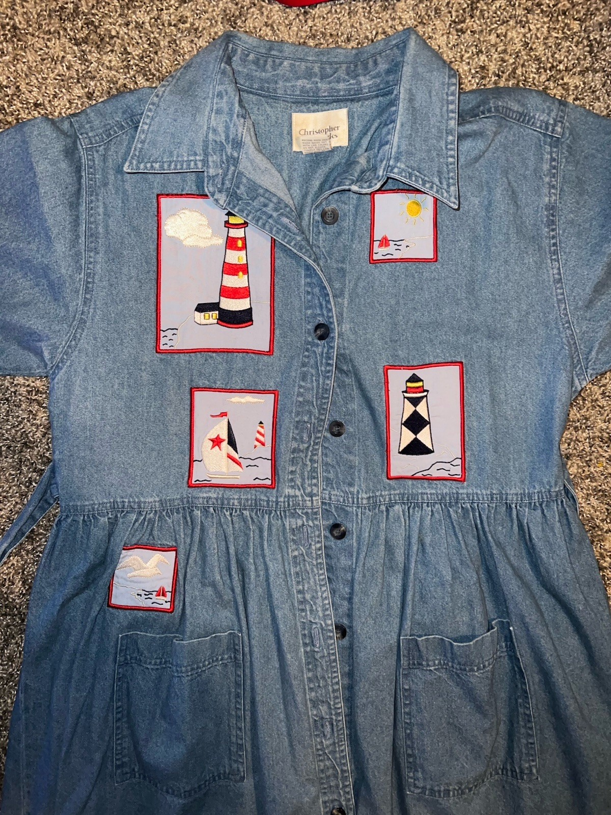 Vintage Christopher & Banks Denim Embroidered 90’s Teacher Dress Size Medium