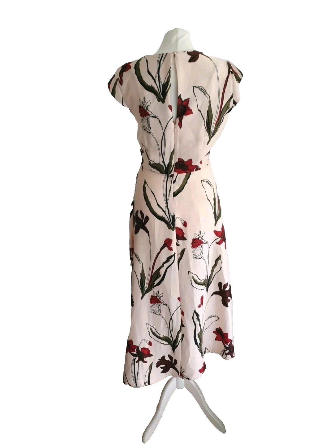Studio W. Ladies Pink Floral Round Neck Asymmetric Hem Midi Dress. UK 10, EU 38.