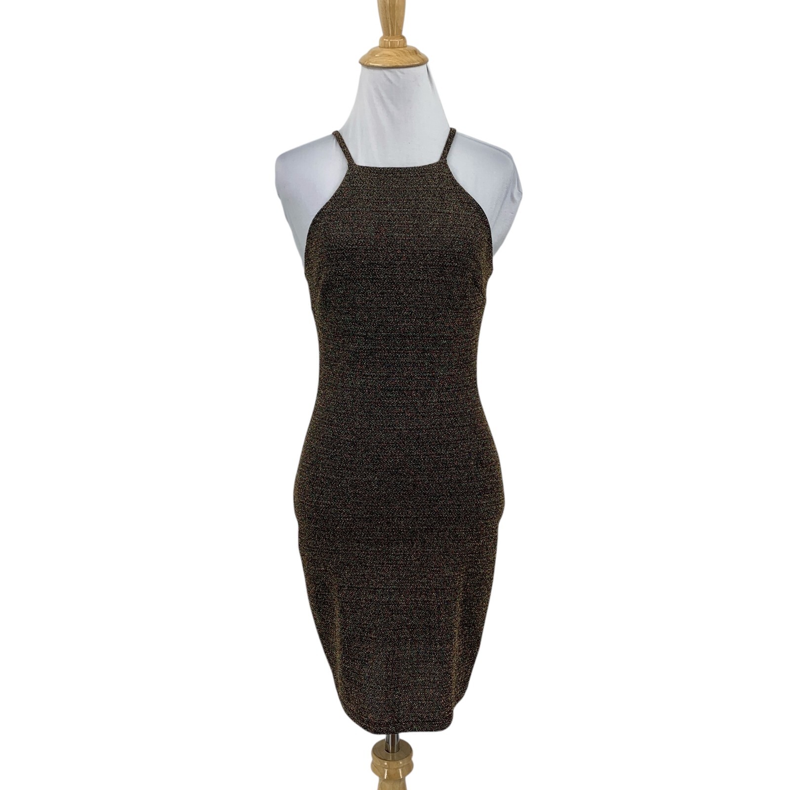 Ibiss Dress Womens XS Extra Small Muti Glare Retro Sparkle Bodycon Mini Halter