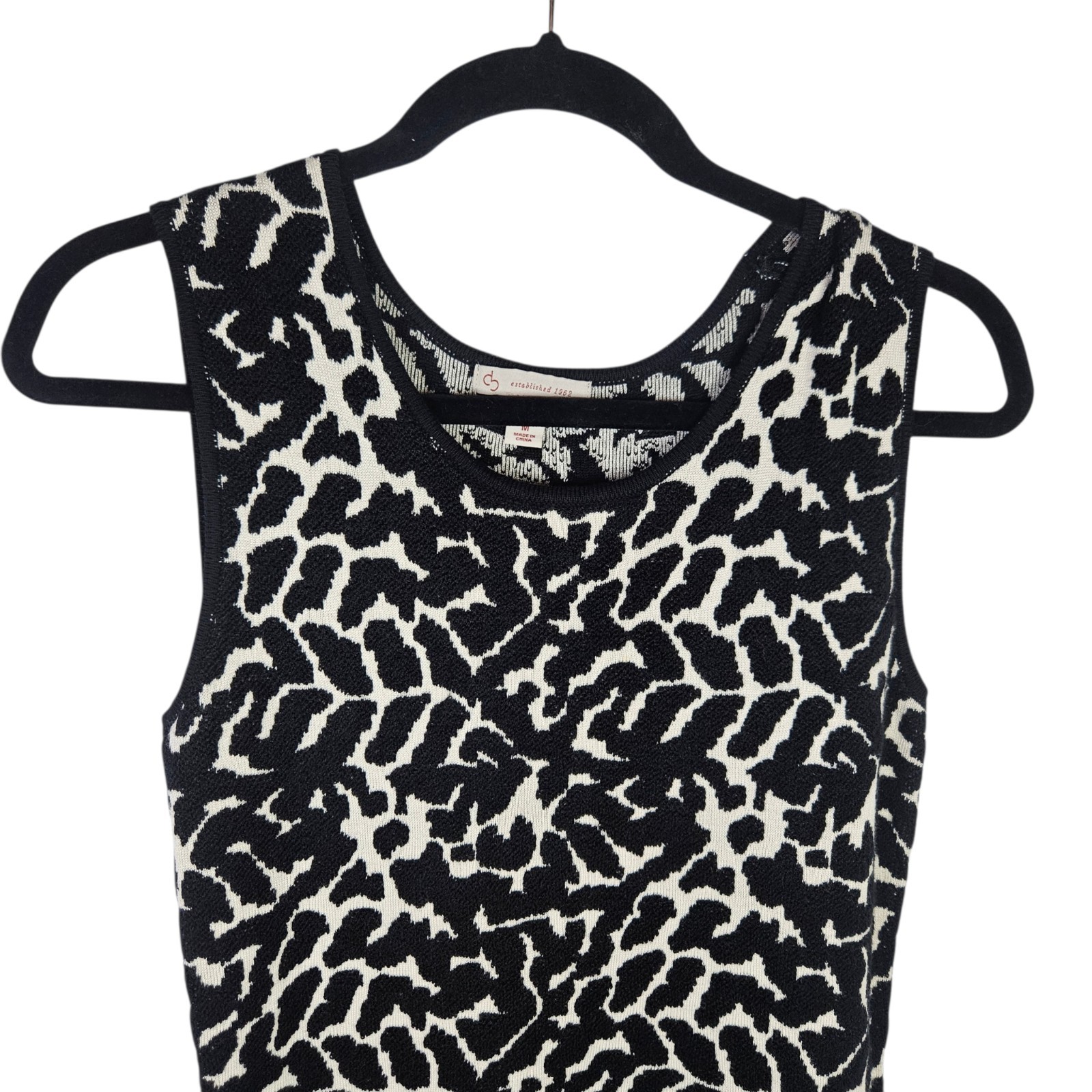 DB Tank Knit Body Con Dress Abstract Maze Motif Black White Stretch Medium