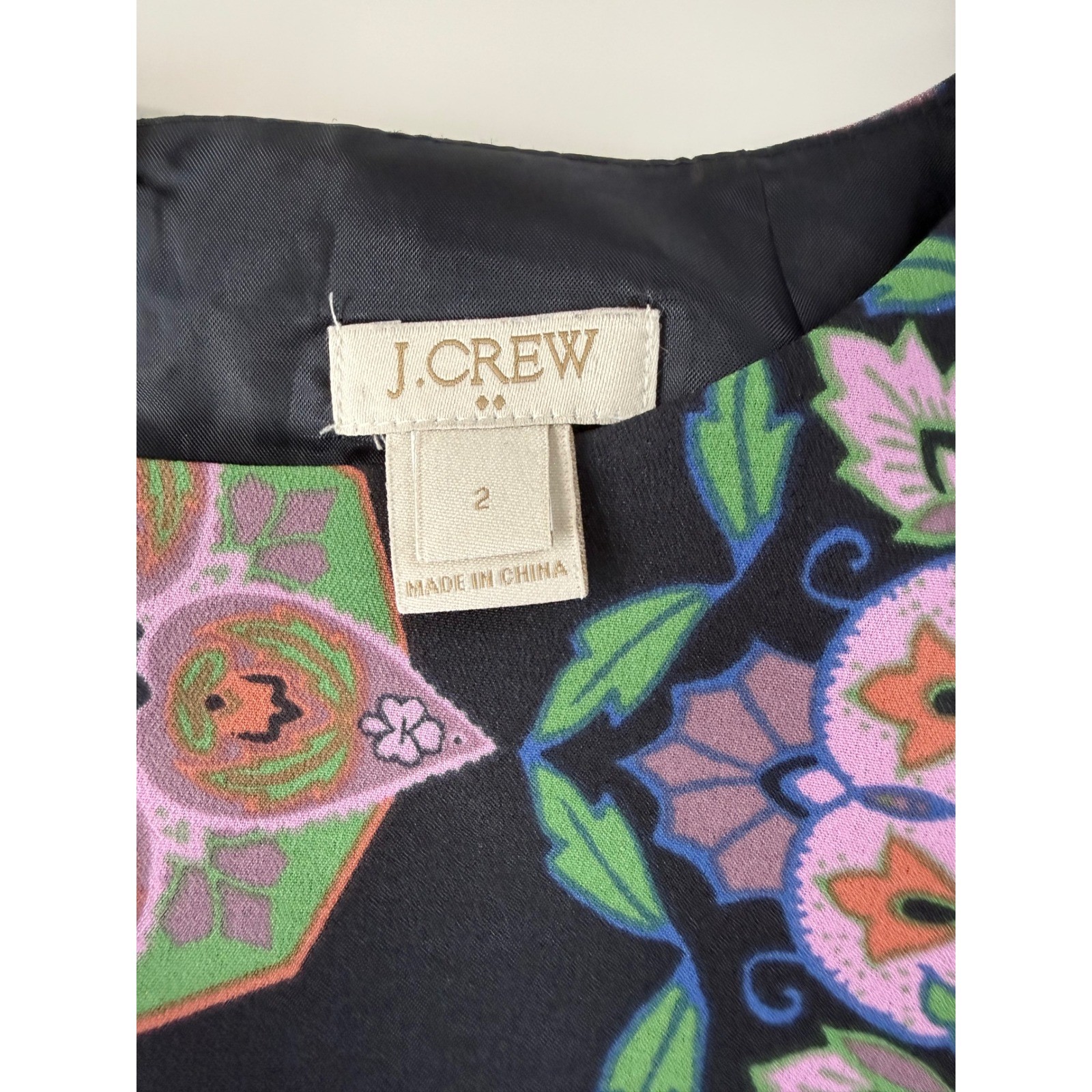 J.Crew Kaleidoscope Mandala Print Shift Dress Black Pink Green Women 2 Short Slv
