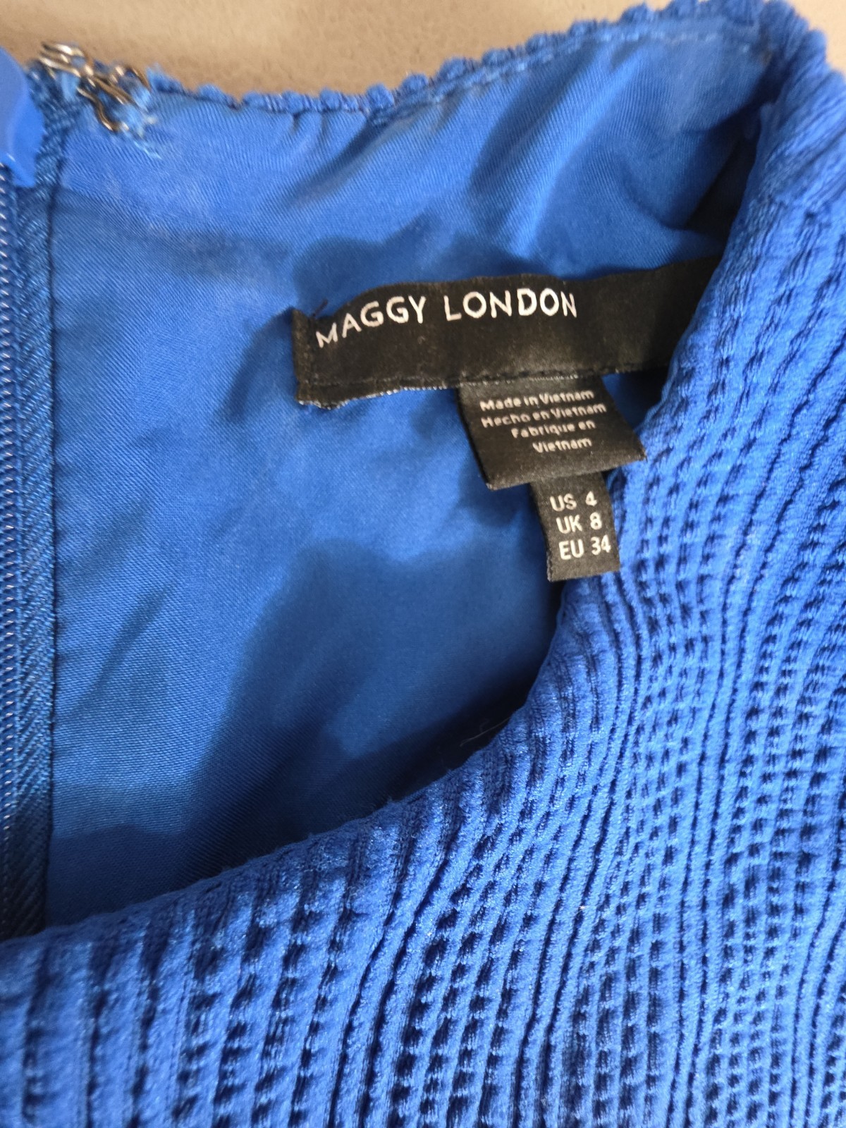Maggy London Puff Short Sleeve Seersucker Dress w Curved Empire Waist cobalt #4