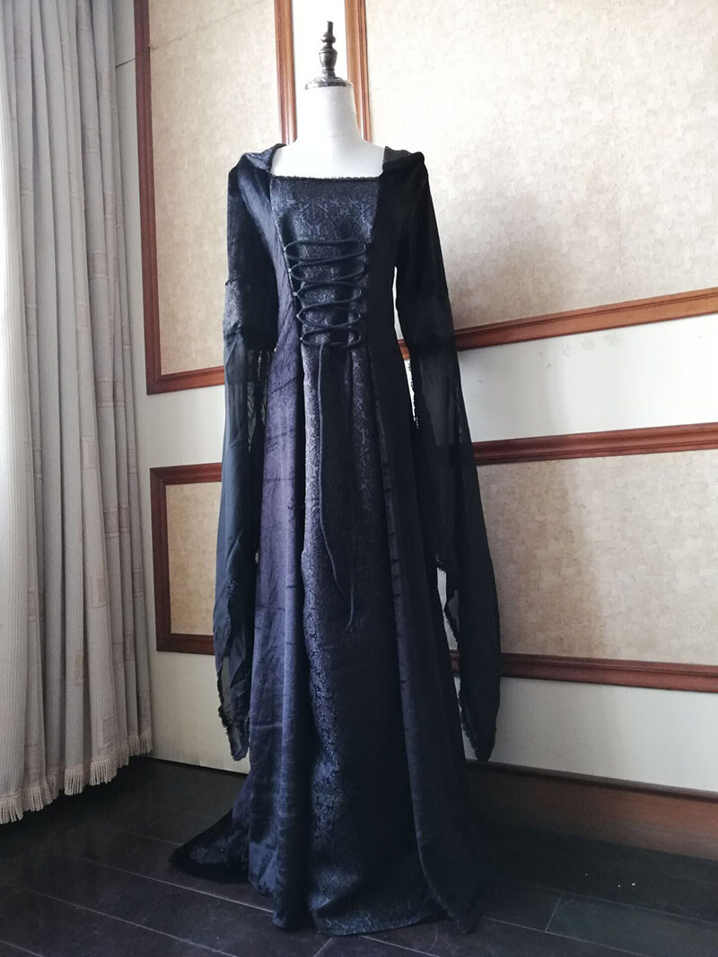 Halloween Medieval Women Hooded Dress Wedding Party Elven Queen Cosplay Costume