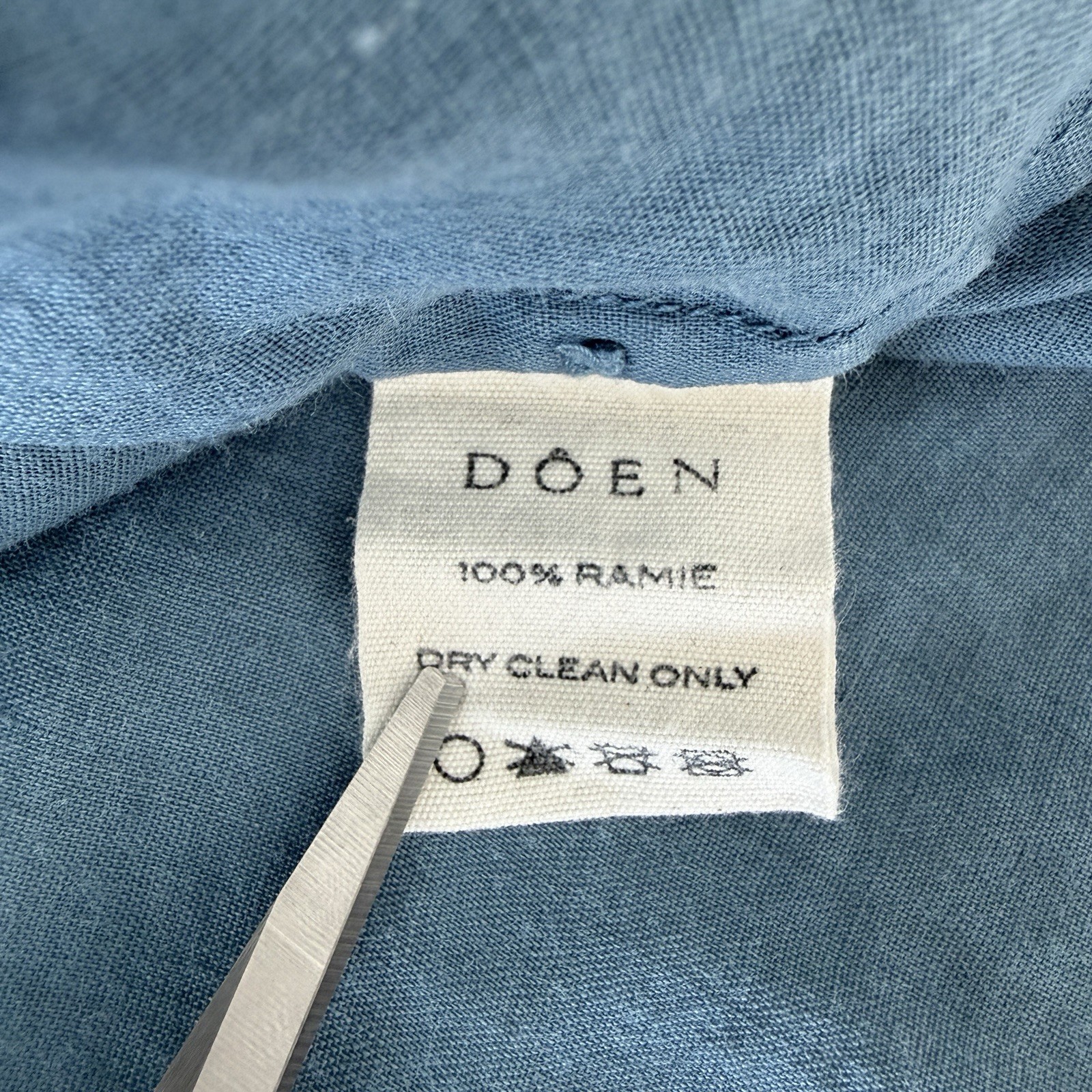 Doen Mica Dress Medium Blue Ramie Embroidered Persist Mini Prairie Cottagecore