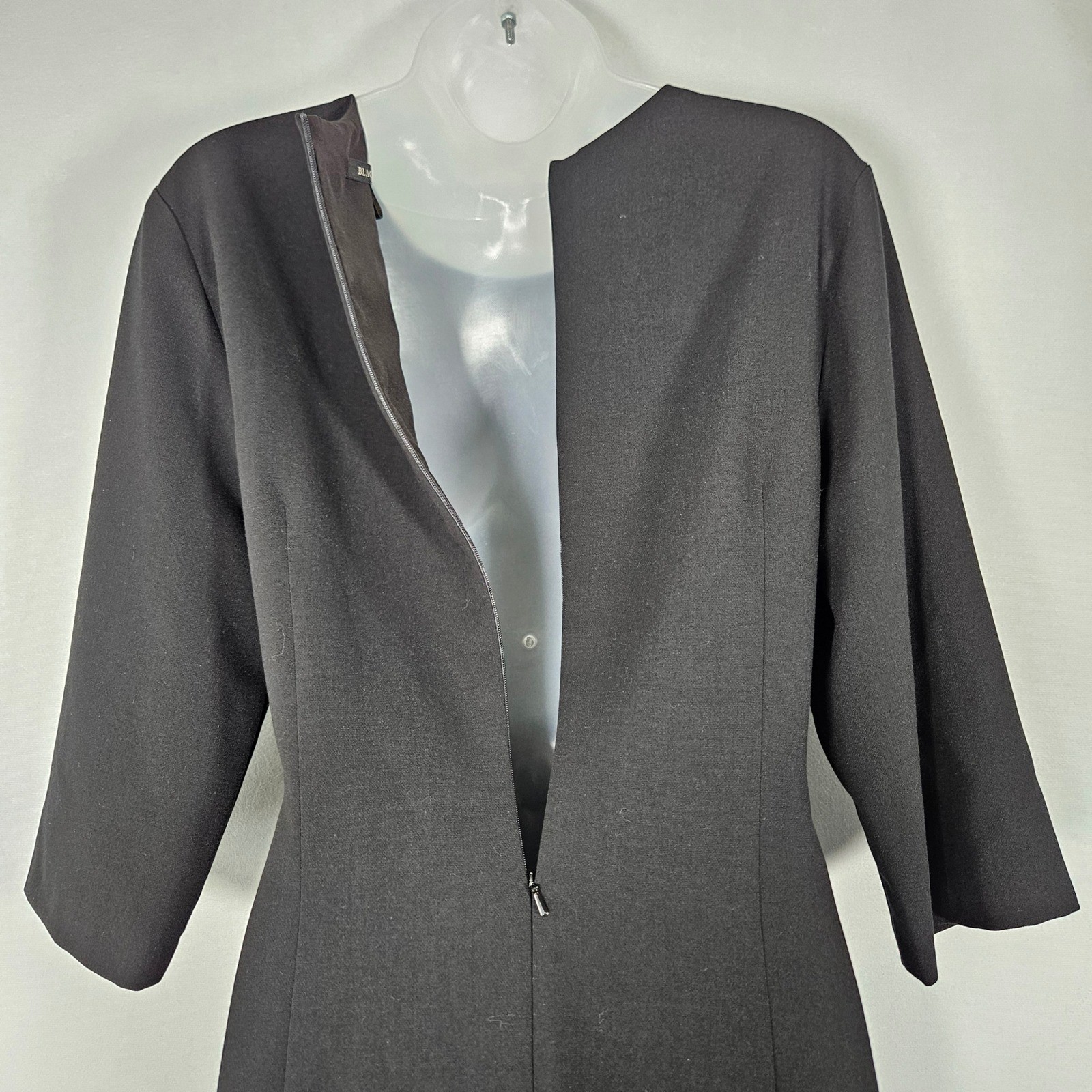 Black Halo Sheath Dress 16 Black NWOT Belted Midi Professional Minimal Cocktail