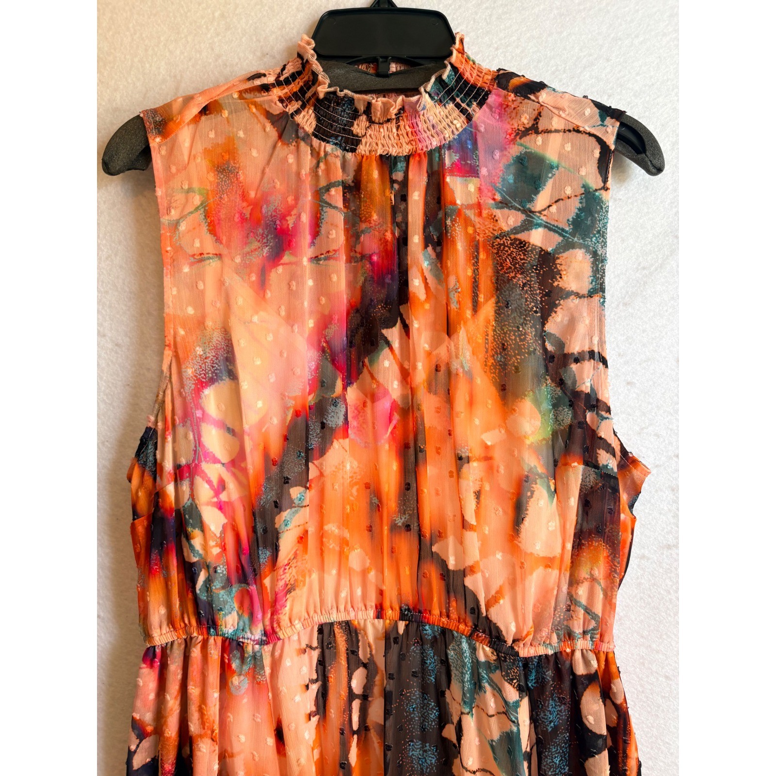 Torrid 2 Butterfly Floral Clip Dot Smocked Mock Neck Midi Dress 2x 18 20