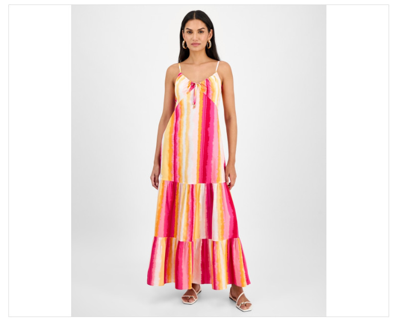 I.n.c. International Concepts Women’s Cotton Tiered Maxi Dress Layla Stripe