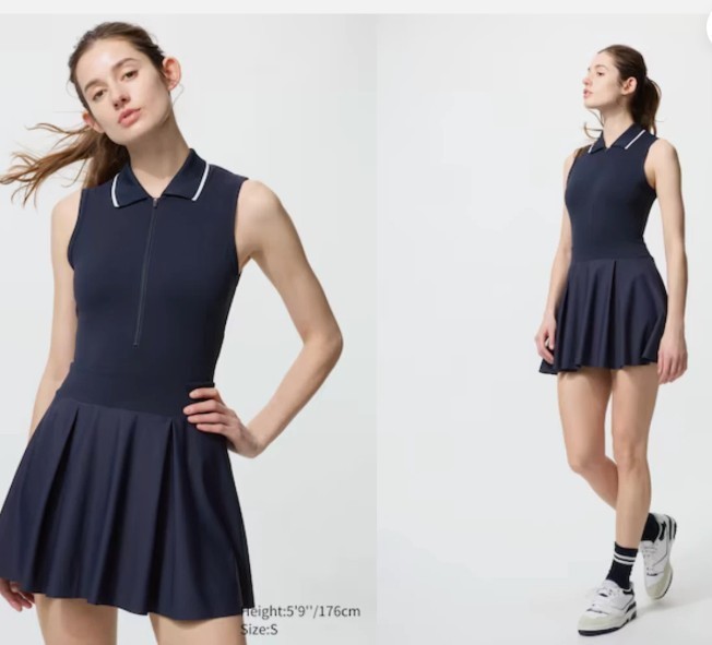 New UNIQLO WOMEN AIRism Soft Polo Dress (XL) Navy Sleeveless
