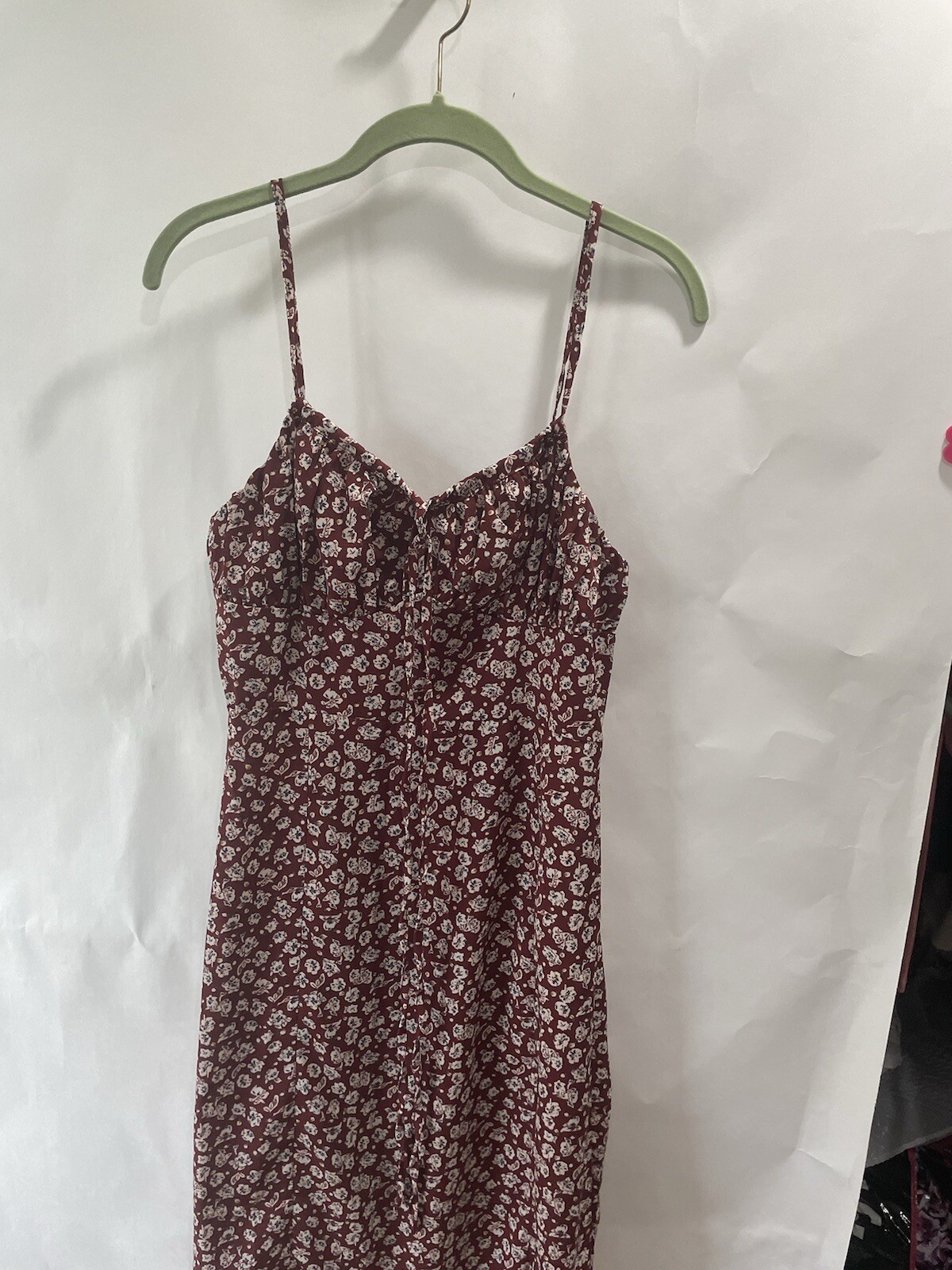 Shein Dress Size M US 6 Brown Floral, Strappy Sleeve Deep Slit