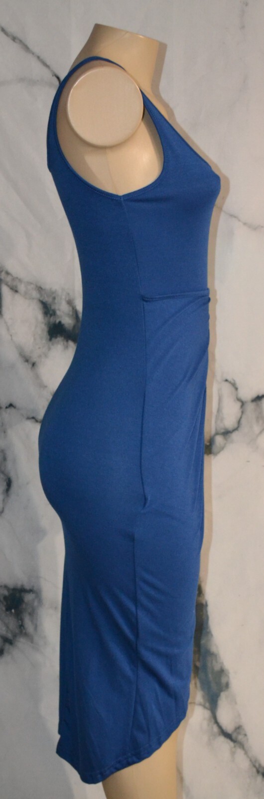 SHEIN Blue Sleeveless Partial Wrap Dress 4 100% Polyester Unlined Ties at Waist