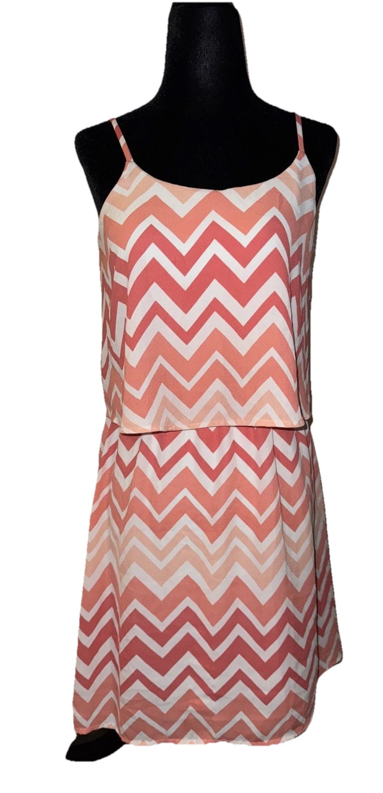 Cloud Sky 100% Polyester Sleeveless Chevron Pattern Peach & White Small Sundress