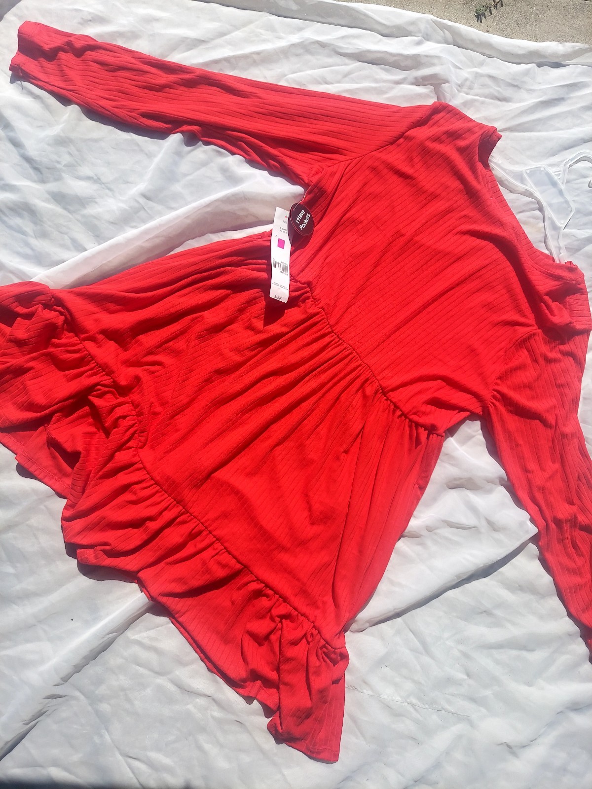 Women’s Red Long Sleeve Round Neck Skater Short Dress Stretch Knit Size 1X