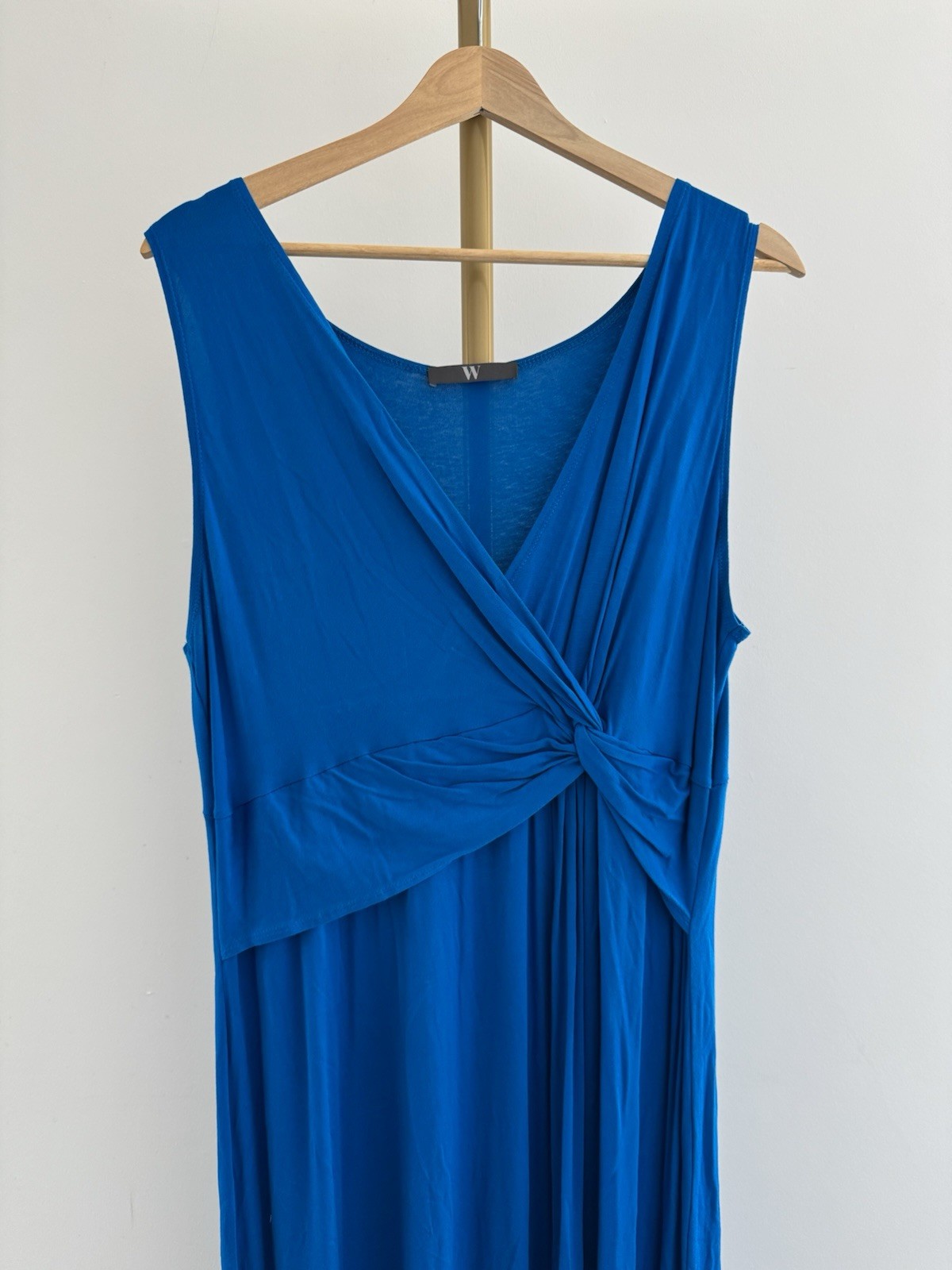 BHS Blue Maxi Dress UK 18 Sleeveless Wrap Twist Front Stretch Jersey Holiday
