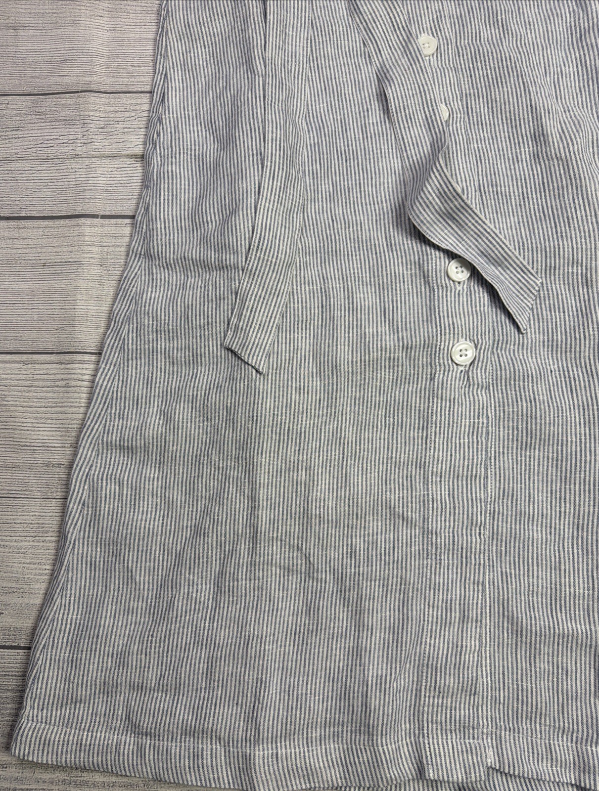 Quince 100% European Linen Button Front Dress Women’s XS Blue Pinstripe Pockets