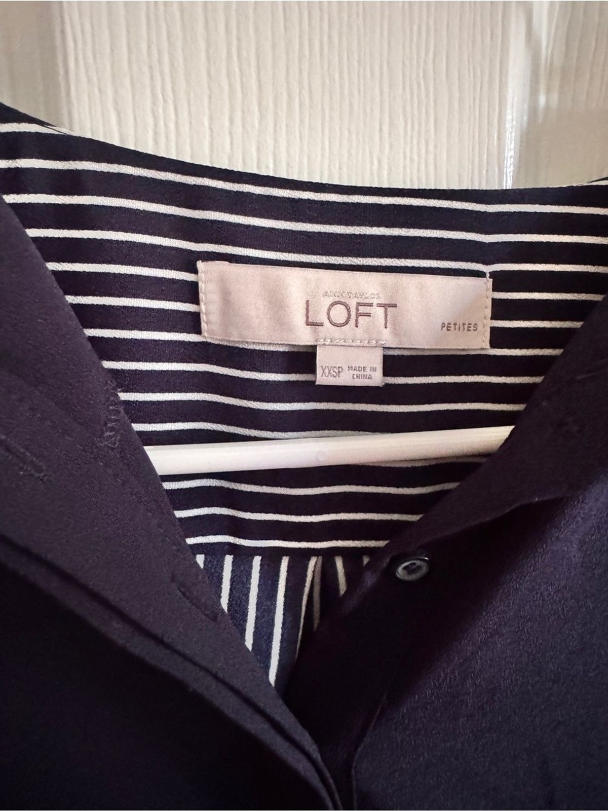 LOFT Navy and White Long Sleeve Shift Dress NWOT