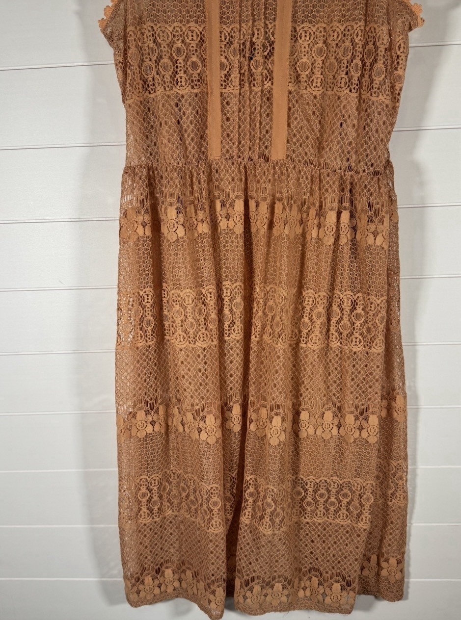 Xhilaration XL Brown Lace Sleeveless Midi Dress Boho Crochet Lined Tie Back