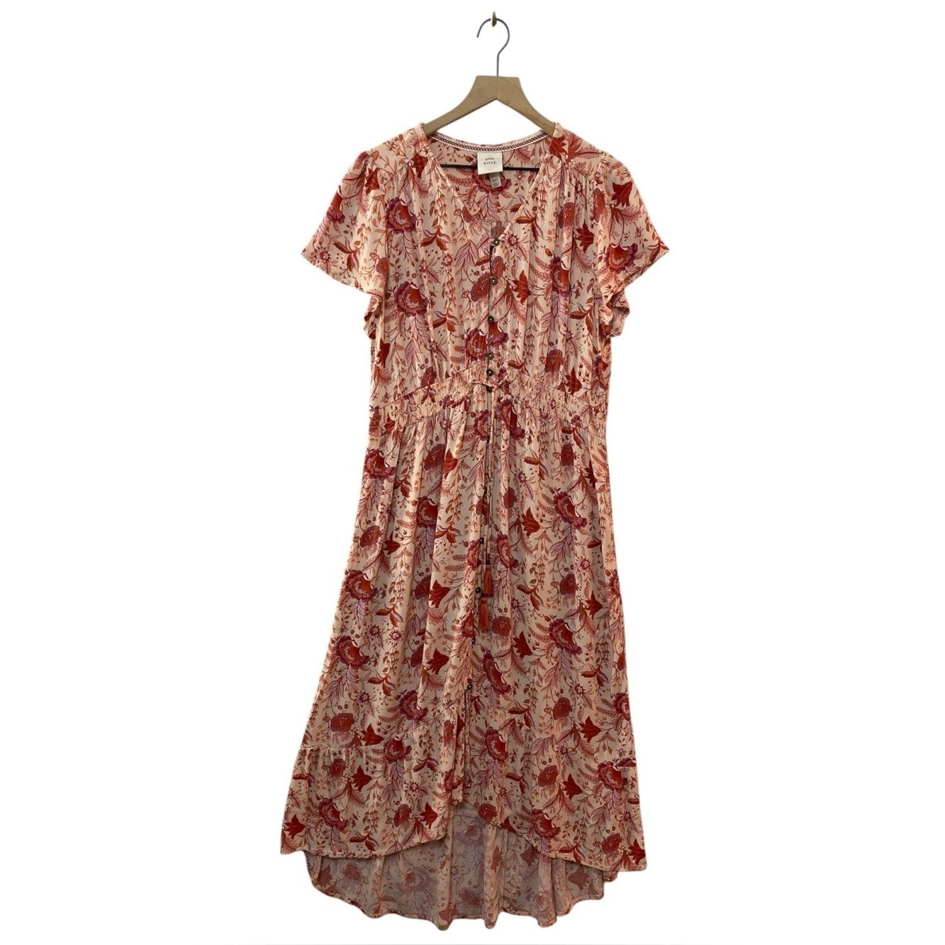 Knox Rose Pink Floral Midi Dress Size XXL Flowy Feminine Cottagecore Boho