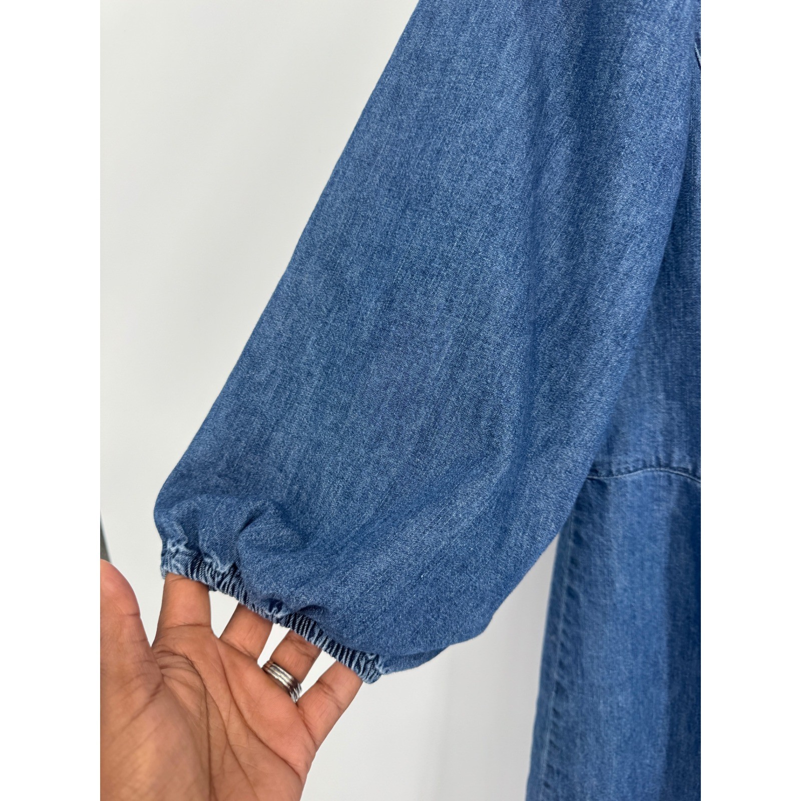 Gap Denim Mini Dress Women M Puff Sleeve Organic Cotton Button Front Western