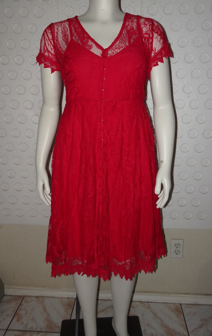 TORRID 17648461 Mini Lace Button-Front Shirt Dress 0 12 L Red *