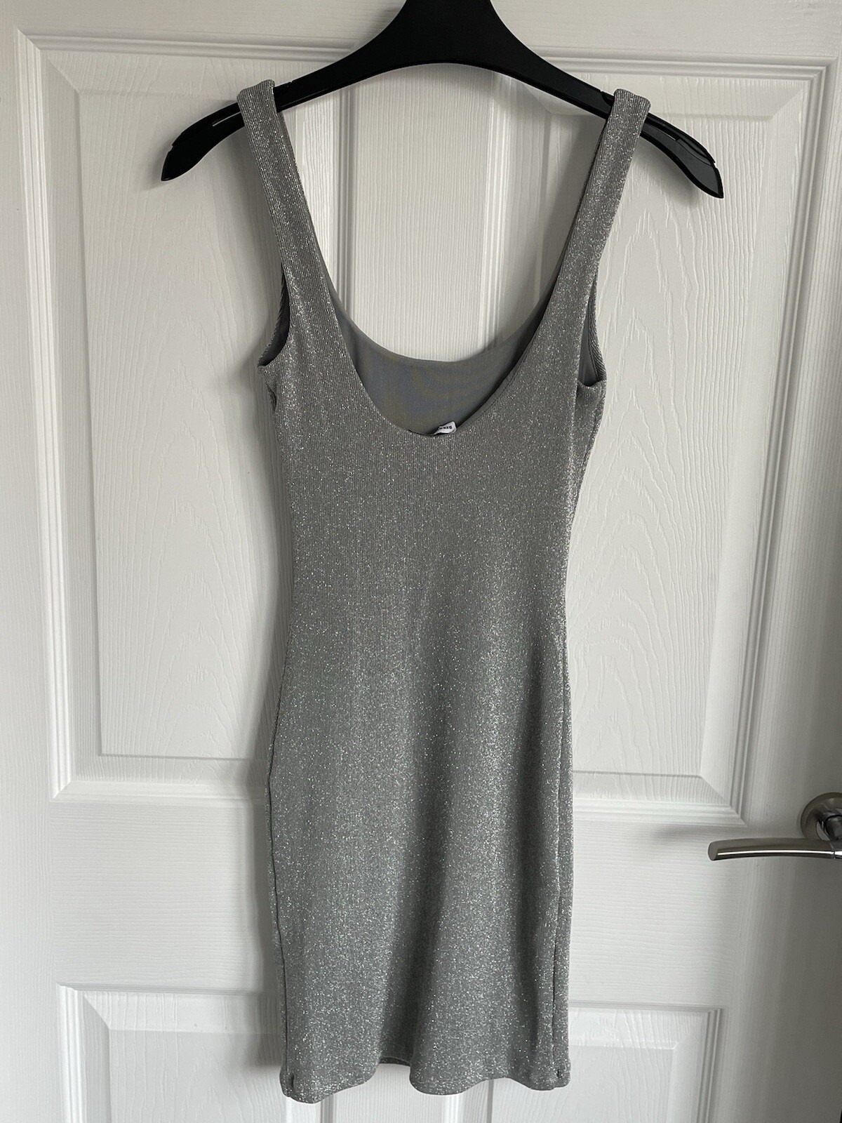 Ladies Silver Grey BERSHKA Sleeveless Sparkle Strap Mini Party Dress – Size XS