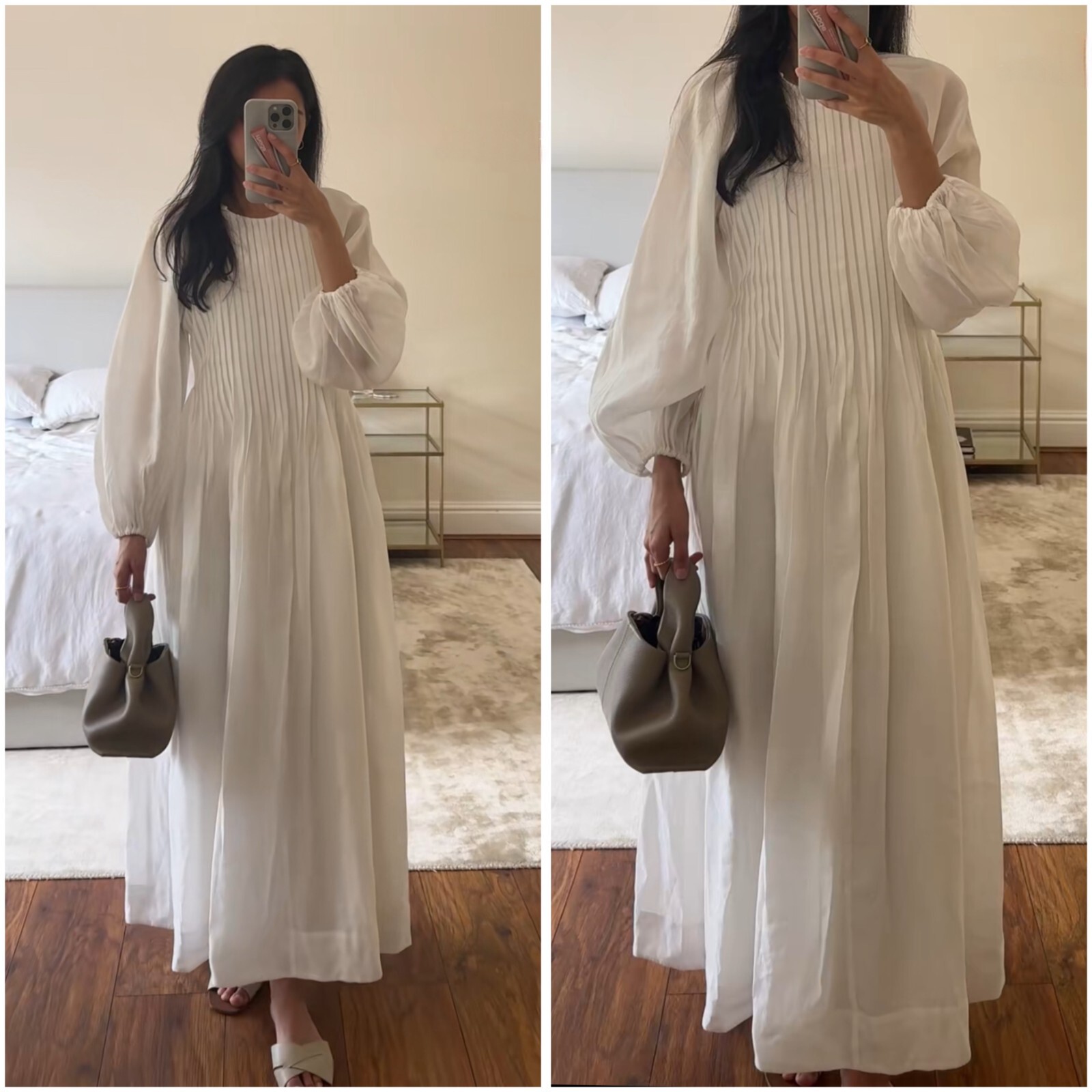 H&M Pintuck Maxi Dress White Modest Ramadan New XS S M L