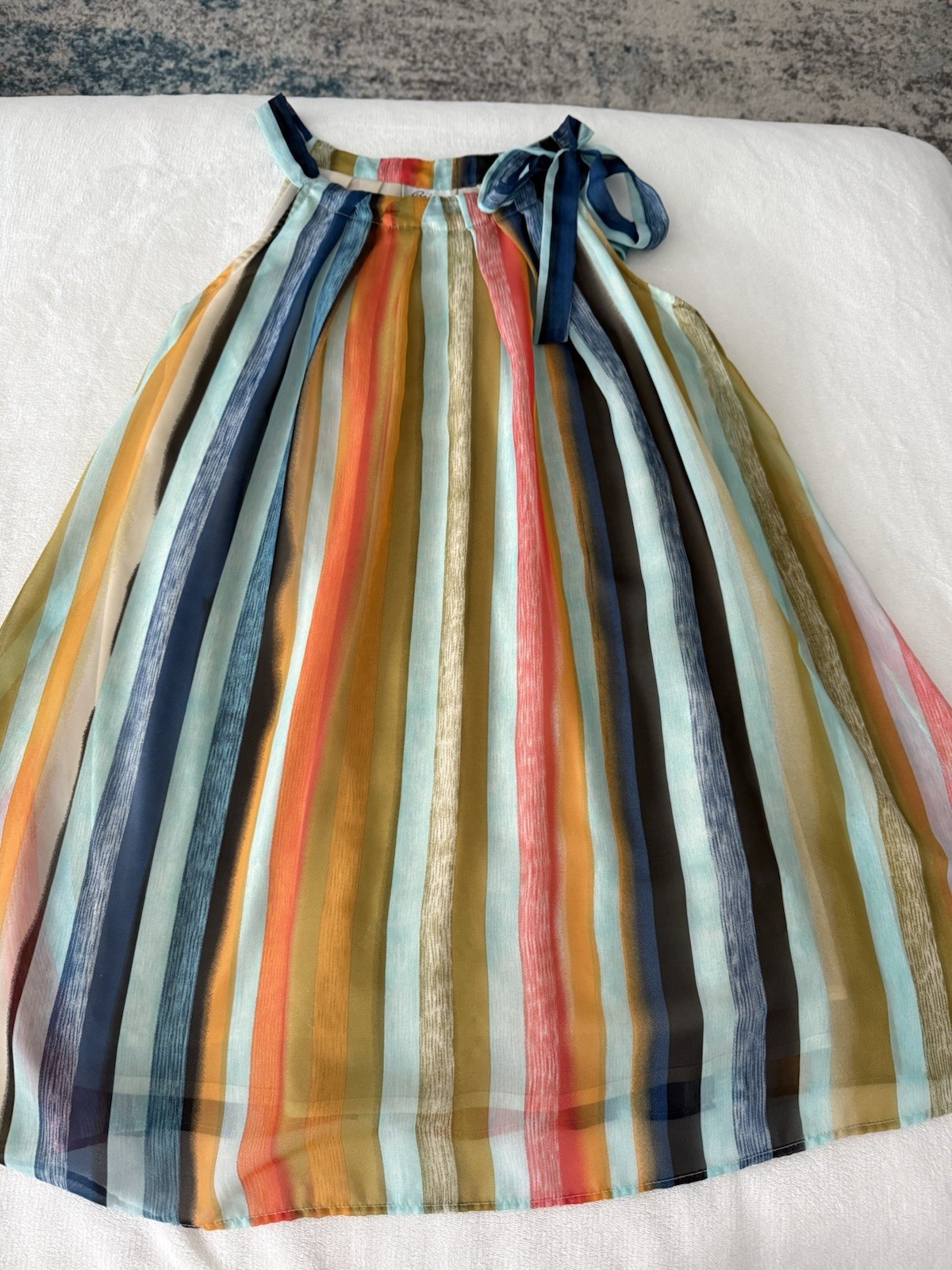 BEIGE by ECI Shoulder Tie Mini Dress or Tunic Blouse Size Large E73