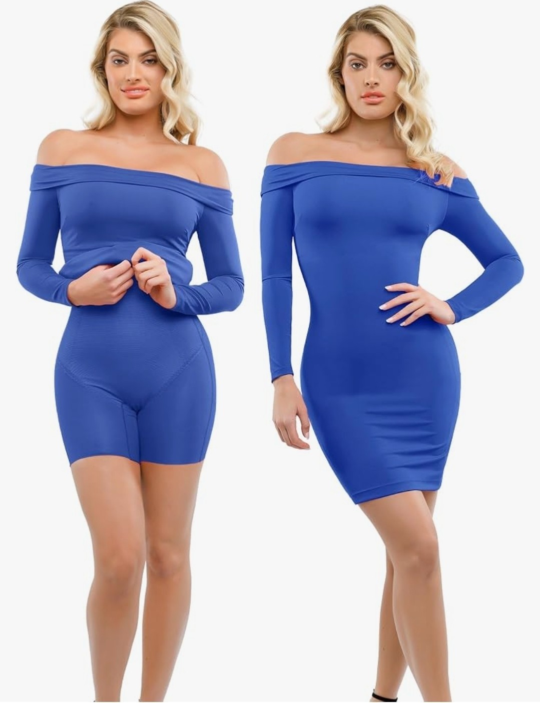Popilush Long Sleeve Off Shoulder Dress Shapewear Tummy Control Size 3XL Blue