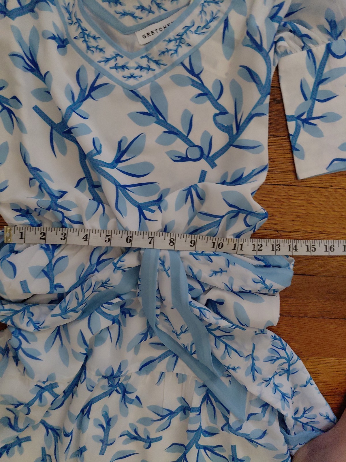 Long Xs S White Blue Floral Frill Tier Dress Bell Wedding Guest Cruise nWT $389