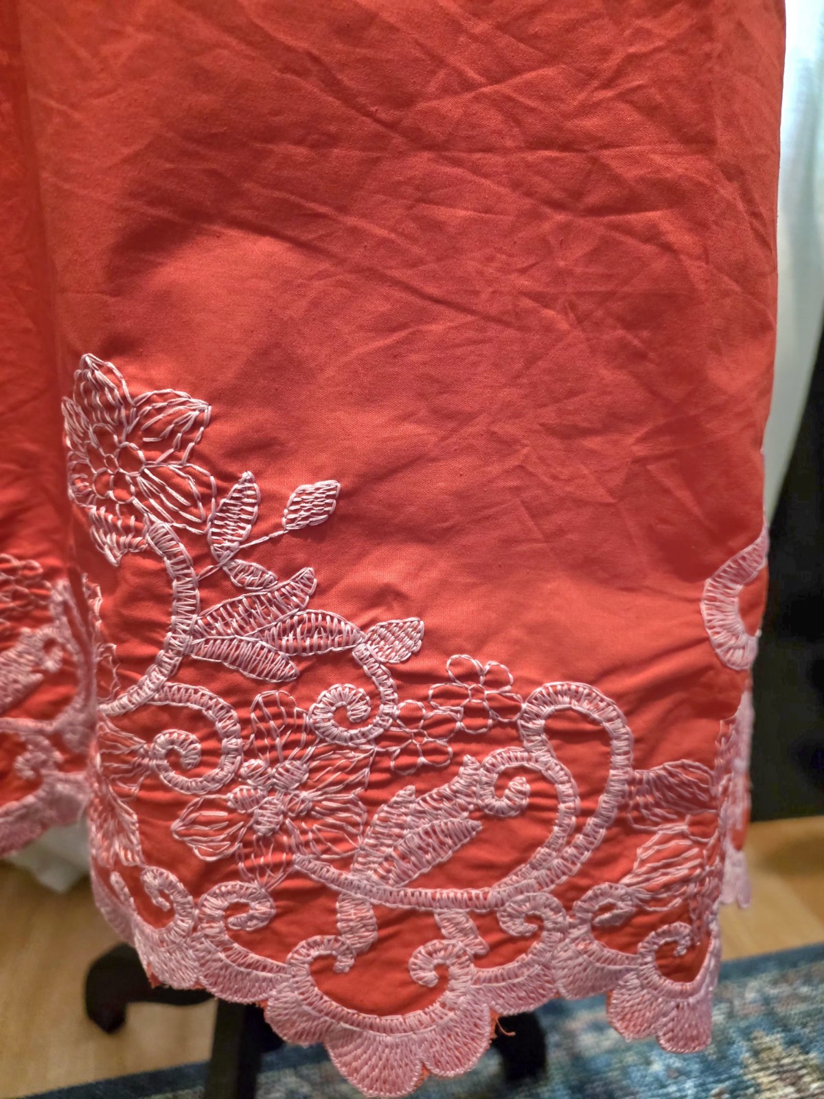 AVARA Stella Dress Womens Large NWT Red Ruffle Collar Smocked Cuff Lace Hem $98