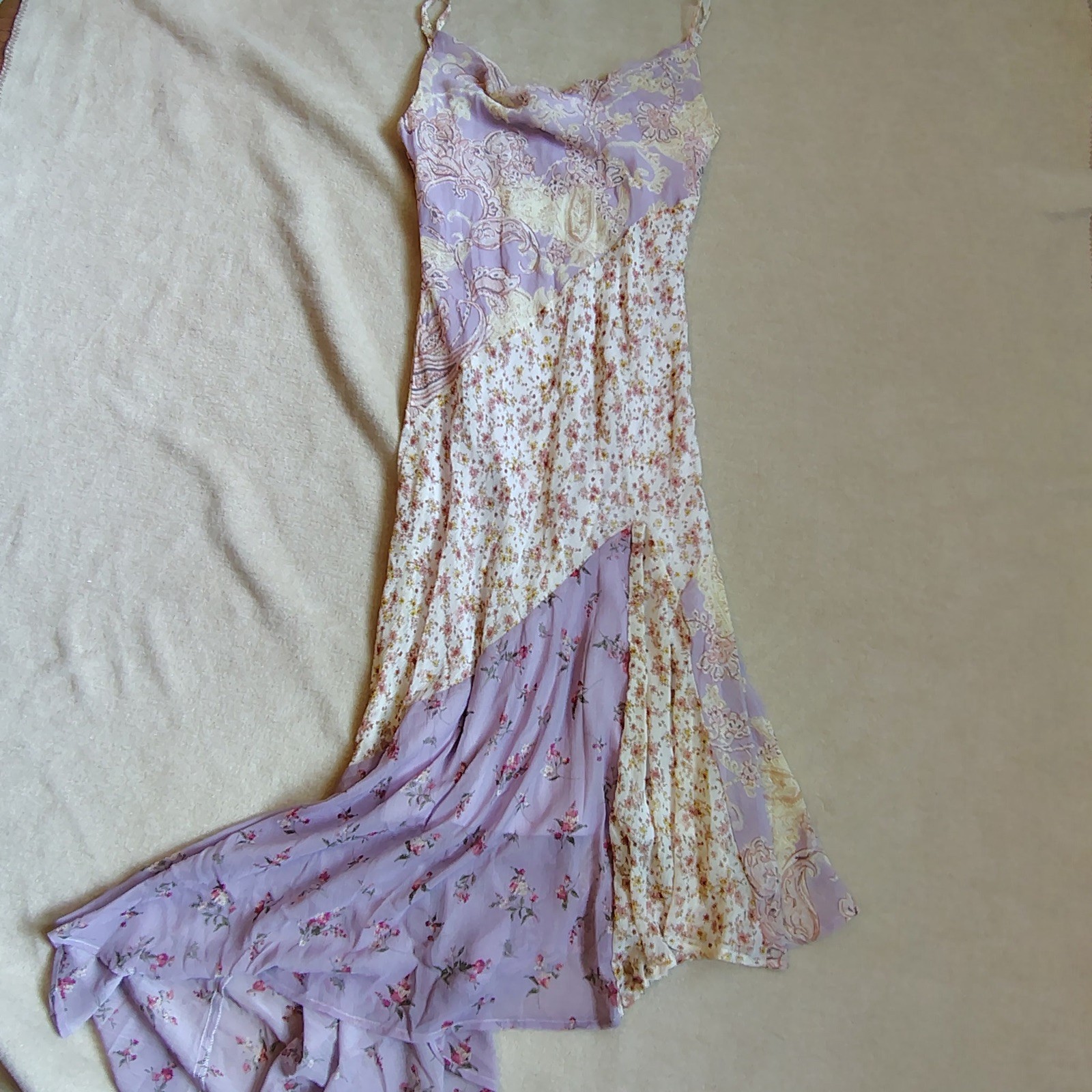 Floral Patched Maxi Dress Women S Asymmetrical Cowl Neck Fairy Romantic