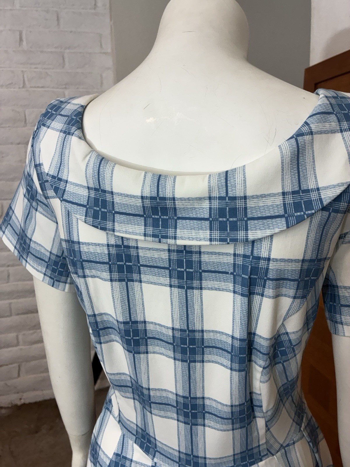 Gown Town Light Blue Plaid Dress L NWT Rayon & Spandex Free Shipping