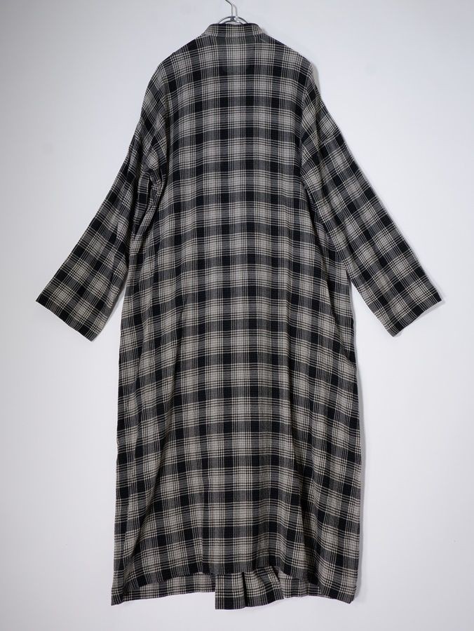 ISSEY MIYAKE Issey Miyake PERMANENTE Summer Wool Check Stand Collar Maxi Shirt D