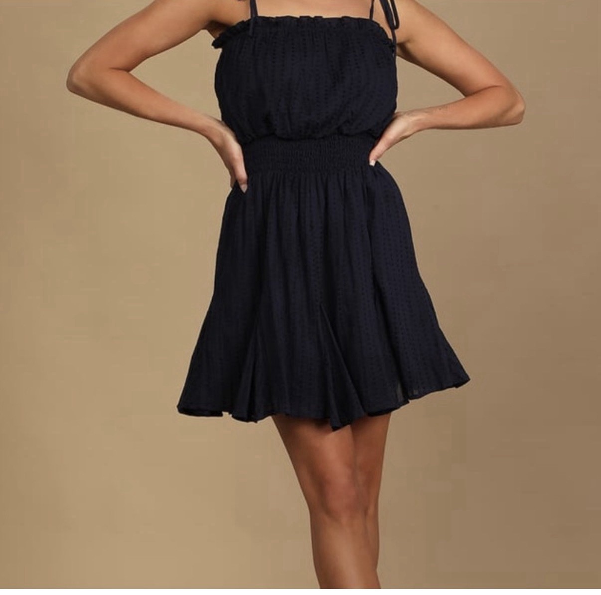 Lulus Women’s Navy Tie Strap Ruffle Dress NWT