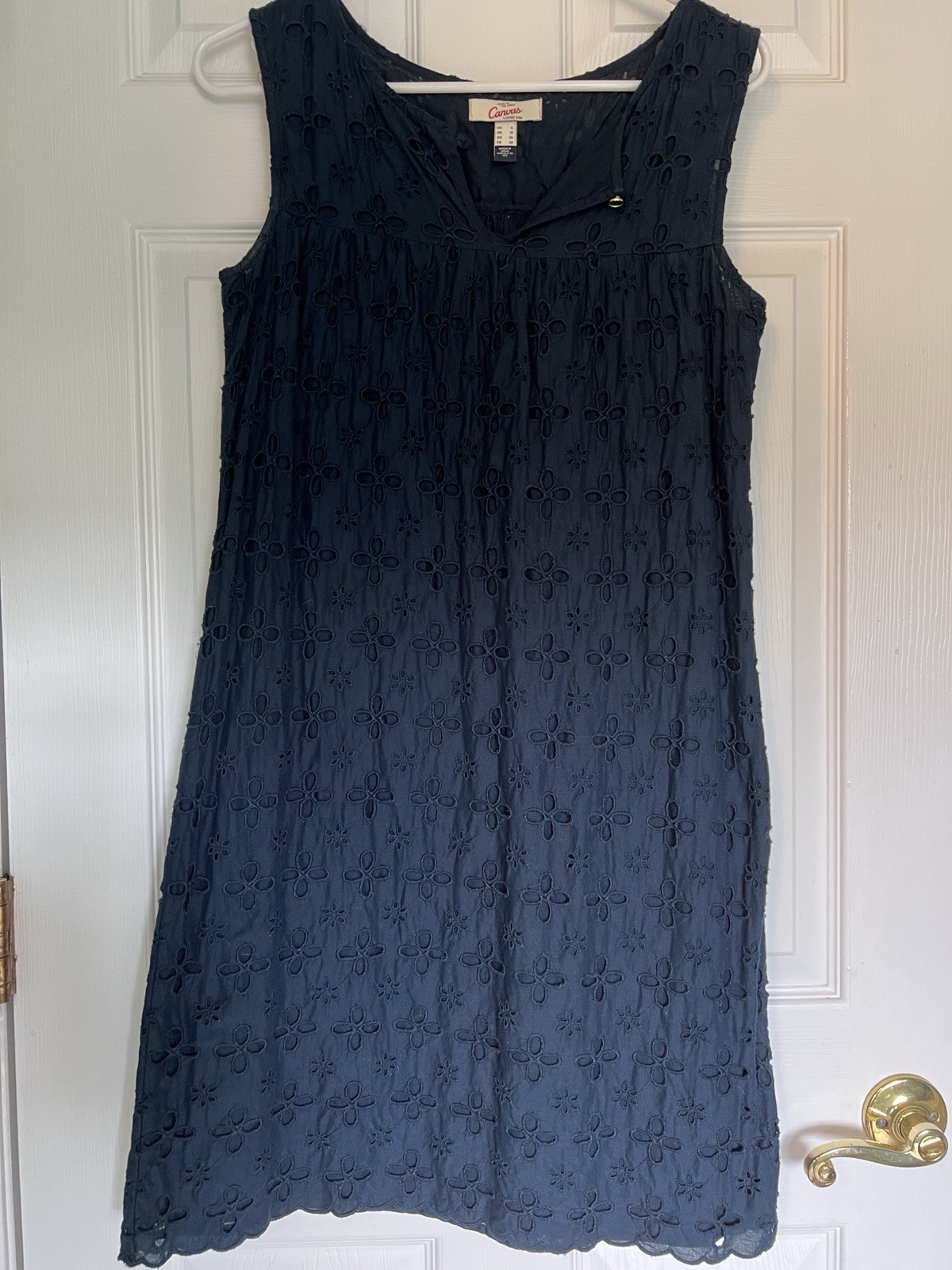 Lands End Canvas Navy Blue Eyelet Dress Size 6