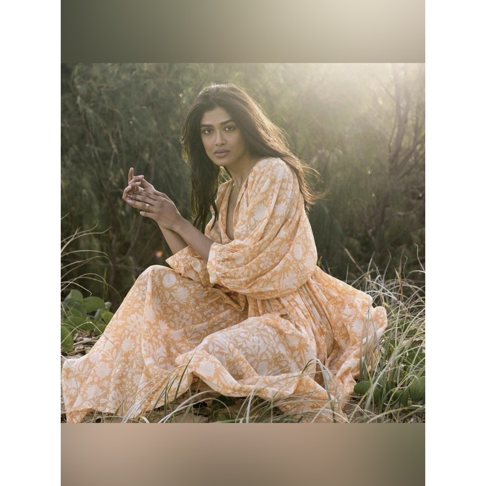 Daughters Of India Kyra Midi Dress in Tangerine Creamsicle Large Cotton Oversize