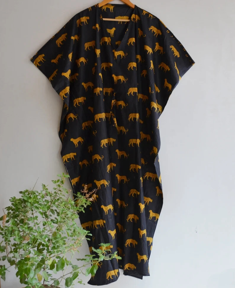 Indian Vintage 100% Cotton Long Beach Maxi Kaftan Dress One Size Caftan Kimono
