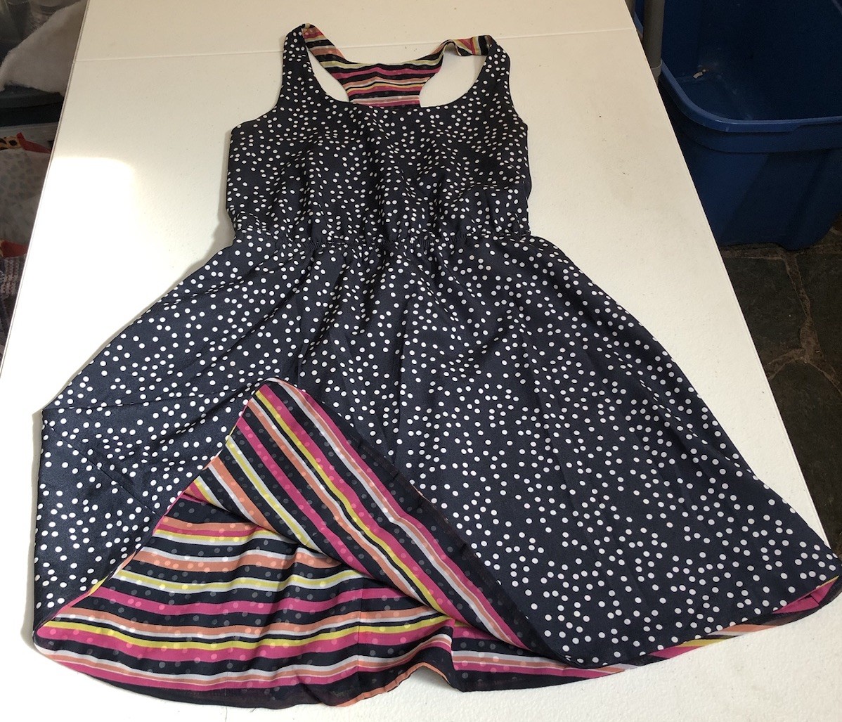 Womens Sleeveless Reversible Polka Dot / Striped Sun Dress – Size S
